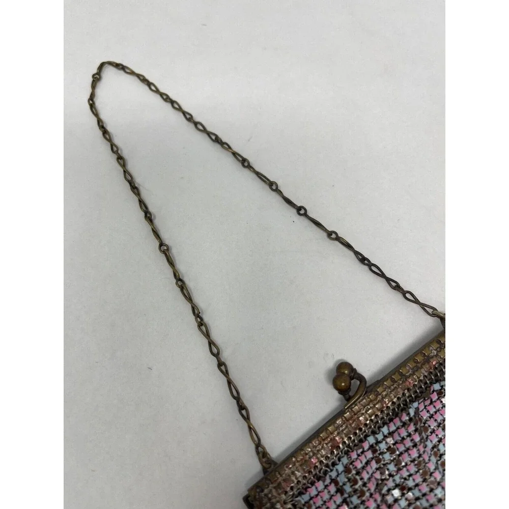 Whiting Davis Flapper‎ Purse Chain Mail Metal Mesh Pink Blue Handbag 1920s
